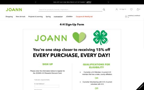 4-H Sign Up Form and more - Joann Fabrics