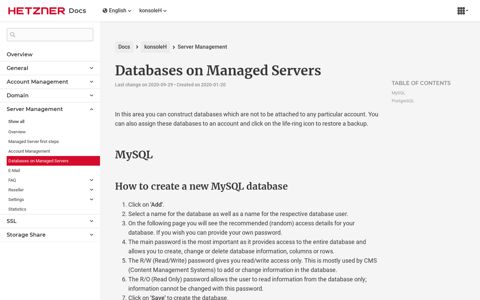 Databases on Managed Servers - Hetzner Docs