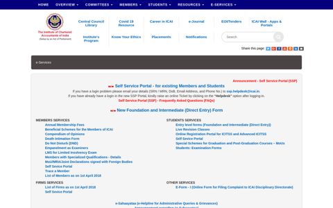 Self Service Portal - for existing Members and Students - ICAI