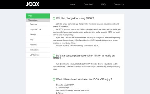 FAQ - JOOX
