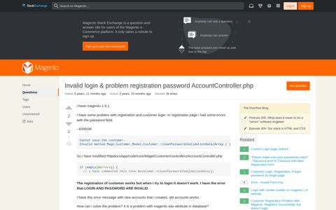 Invalid login & problem registration password ...