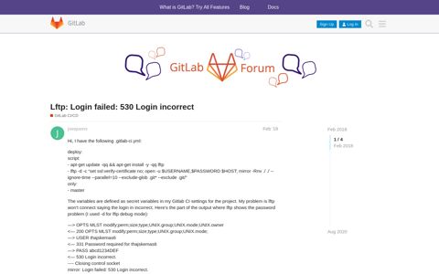 Lftp: Login failed: 530 Login incorrect - GitLab CI/CD - GitLab ...