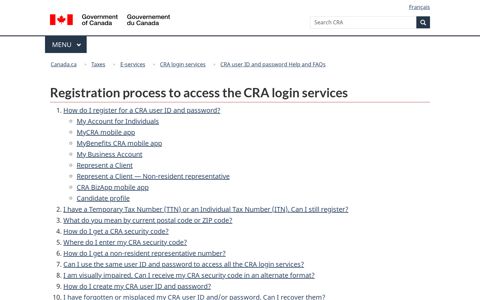 Registration process to access the CRA login services ...
