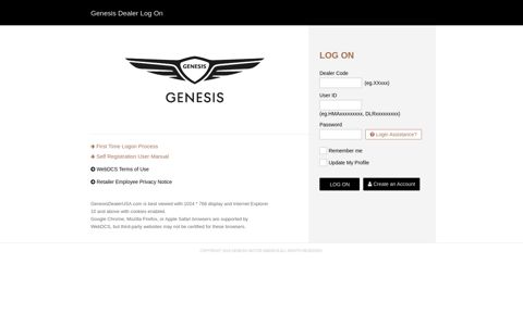Genesis Dealer USA Log On
