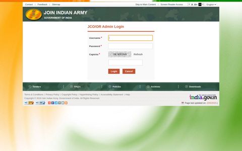 JCO/OR Admin Login - Join Indian Army.