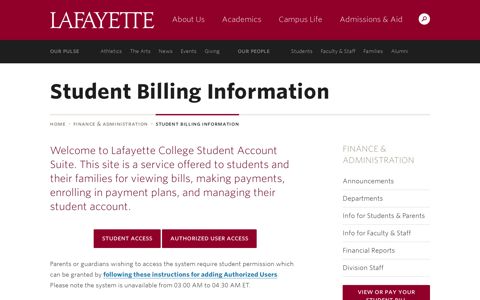 Student Billing Information · Finance & Administration ...