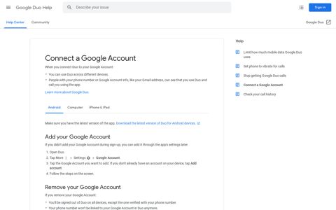 Connect a Google Account - Android - Google Duo Help