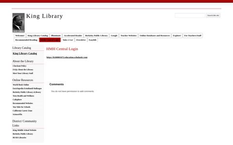 HMH Central Login - King Library - Google Sites