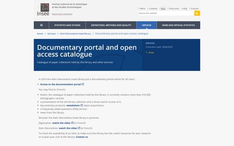 Documentary portal and open access catalogue | Insee