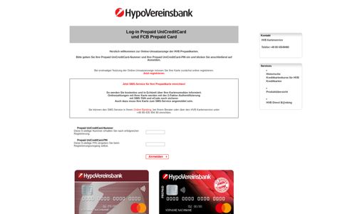 Log-in Prepaid UniCreditCard und FCB Prepaid Card
