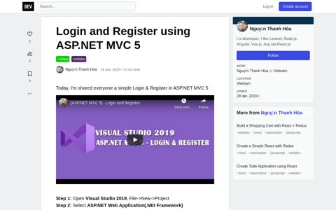 Login and Register using ASP.NET MVC 5 - DEV