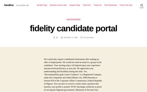 fidelity candidate portal - Sandbox