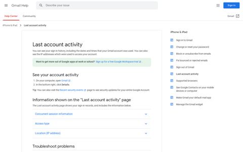 Last account activity - Gmail Help - Google Support