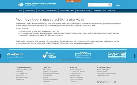 Login Redirect - ESD - Access Washington