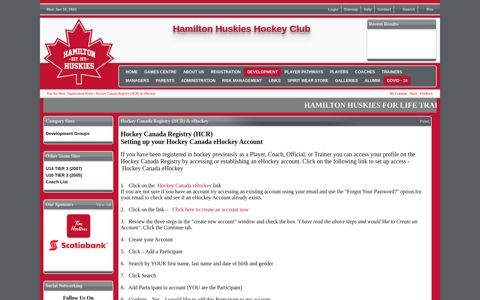 Hockey Canada Registry (HCR) & eHockey (Hamilton Huskies)
