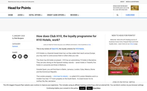 How does the Club H10 hotel loyalty scheme work?