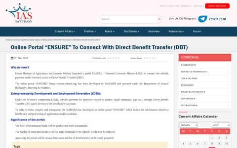 Online portal “ENSURE” To Connect with Direct Benefit ...