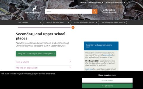 Secondary and upper school places | Hertfordshire County ...