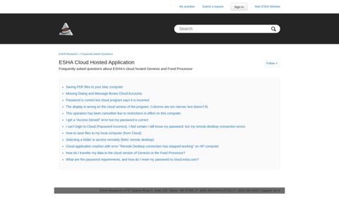 ESHA Cloud Hosted Application – ESHA Research