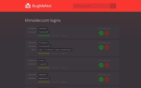 khinsider.com passwords - BugMeNot