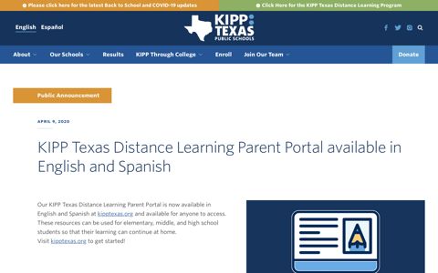 KIPP Texas Distance Learning Parent Portal available in ...