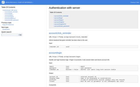 Authentication with server — Developer Docs - Fleep