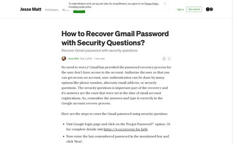 How to Recover Gmail Password with Security Questions? | by ...