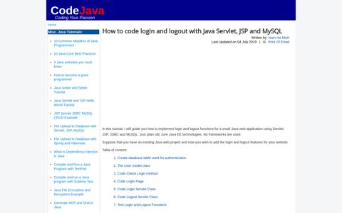 How to code login and logout with Java Servlet, JSP and MySQL