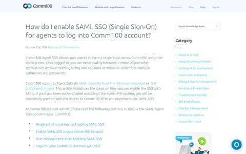 How to enable Agent SAML SSO (Single Sign-On ... - Comm100