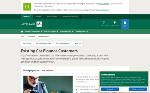 Manage your account | Car Finance | Lloyds Bank