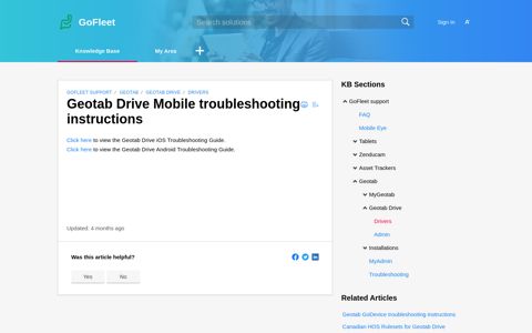Geotab Drive Mobile troubleshooting instructions