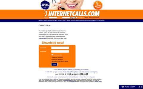 Buy credits / login - Internetcalls