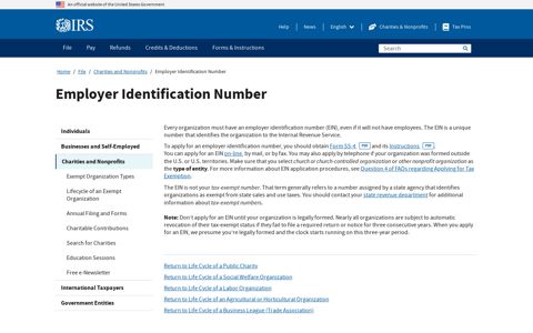 Employer Identification Number | Internal Revenue Service