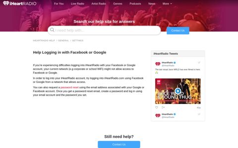 Help Logging in with Facebook or Google – iHeartRadio Help