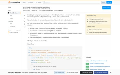 Laravel Auth attempt failing - Stack Overflow