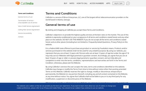 Service Terms and Conditions for CallIndia.com