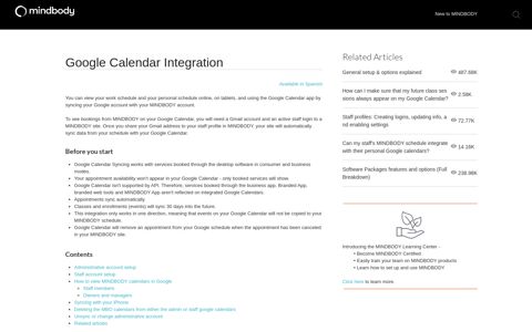 Google Calendar Integration - MINDBODY Support
