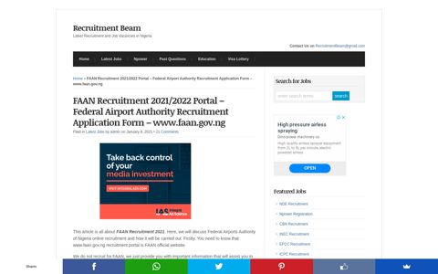FAAN Recruitment 2020/2021 Application Form Portal - Apply ...