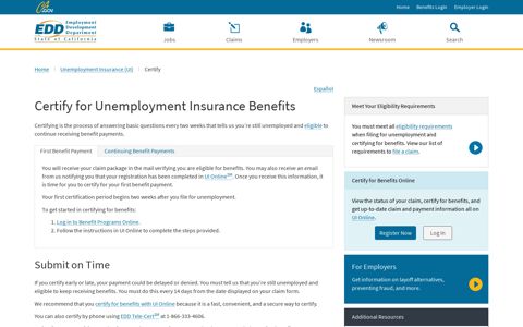 Certify for Unemployment Insurance Benefits | California EDD
