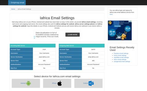 Iafrica Email Settings | iafrica.com SMTP, IMAP & POP Server