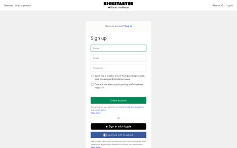 Sign up — Kickstarter
