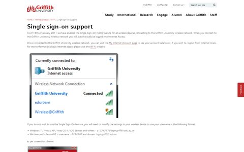 Single sign-on support - Griffith University