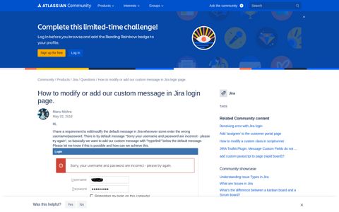 How to modify or add our custom message in Jira login page.