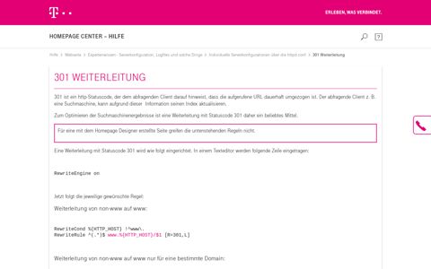 301 Weiterleitung - Homepagecenter - Telekom