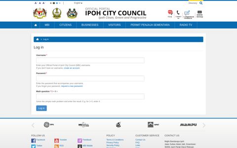 Log in | Official Portal of Ipoh City Council (MBI)