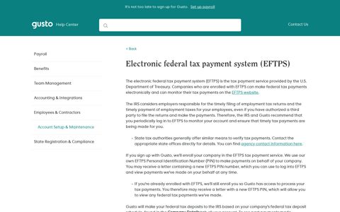 Electronic federal tax payment system (EFTPS) - Gusto Support