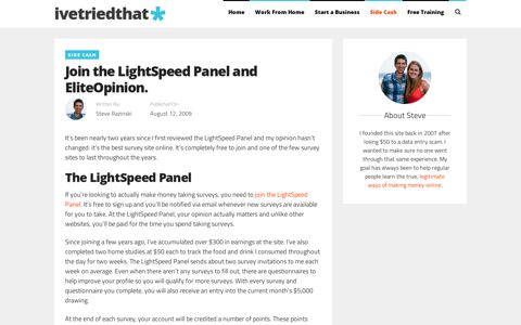 Join the LightSpeed Panel and EliteOpinion. - ivetriedthat