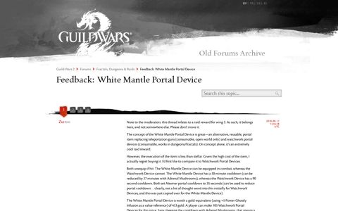 Feedback: White Mantle Portal Device - Guild Wars 2 Forum ...