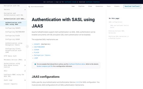 Authentication with SASL using JAAS — Confluent ...