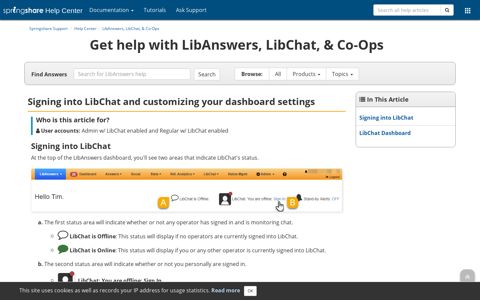 Signing into LibChat and customizing your dashboard settings ...